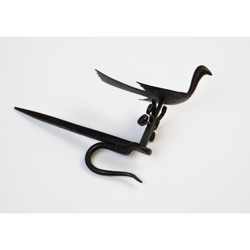 217 - A novelty wrought iron coat hook, the handcrafted design with stylised dove atop a tree, with nail w... 