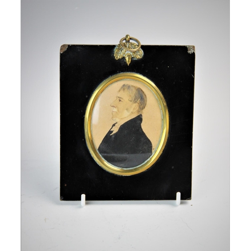 230 - A watercolour portrait miniature on card, (Early 19th century), 
Depicting a gentleman in a frock co... 