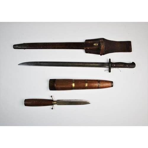 235 - A 1907 Enfield bayonet, with leather scabbard, the blade stamped 'E F D 1907', 58cm long, along with... 