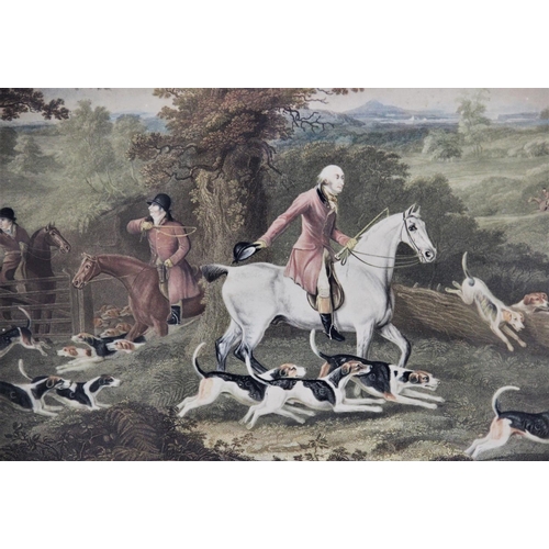 297 - English school, 19th century,  
Print on paper,  
Hunting scene, possibly the Warwickshire Hunt,  
L... 