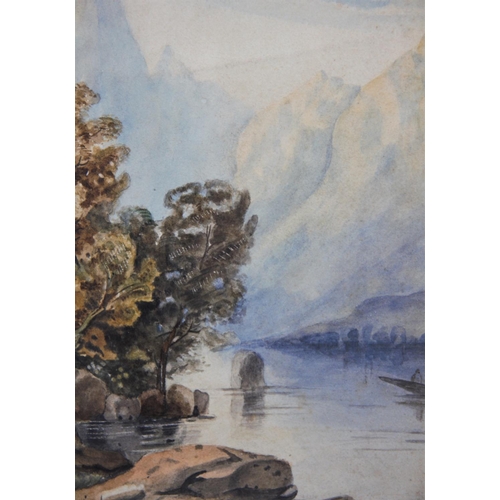 310 - A M Stuttard (English school),  
Two watercolours on paper,  
Castle scene with figures by a river a... 