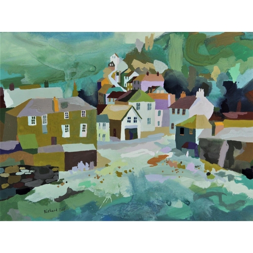 318 - Richard Tuff (b1965),  
Gouache on paper,  
'Winding Road, Port Isaac',  
Signed lower left, titled ... 