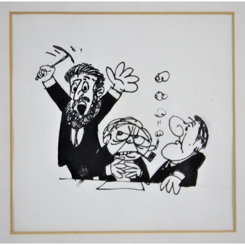 326 - Three 20th century cartoons, comprising: an unsigned pen and ink political cartoon depicting Harold ... 