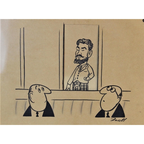 326 - Three 20th century cartoons, comprising: an unsigned pen and ink political cartoon depicting Harold ... 