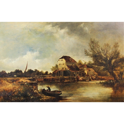 345 - Fredrick Waters Watts (1800-1862),  
Oil on canvas,  
'The Old Mill At The Lock',  
Signed lower rig... 