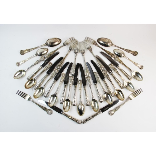 64 - A Victorian silver Kings pattern canteen of cutlery, comprising: seventeen dinner forks (four Chawne... 