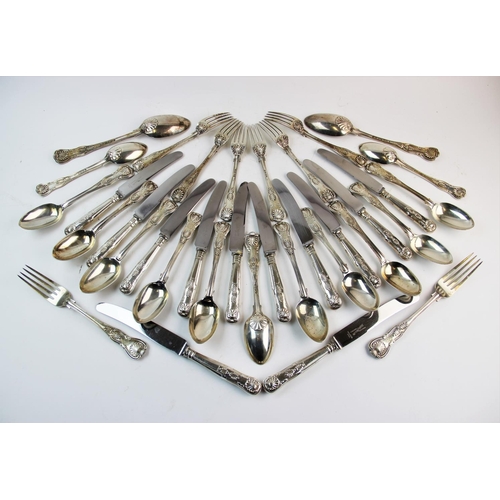 64 - A Victorian silver Kings pattern canteen of cutlery, comprising: seventeen dinner forks (four Chawne... 