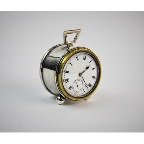 75 - A George V silver desk clock, Birmingham 1919, of drum form, with yellow metal border surround, whit... 