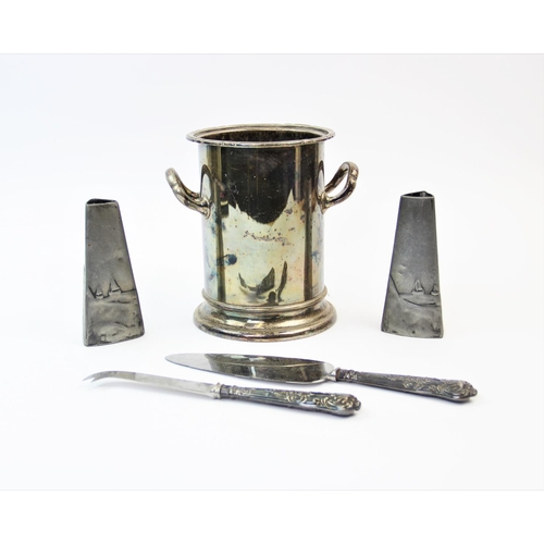 77 - An early 20th century silver plated wine cooler, Walker & Hall, 1920-30, of plain polished cylindric... 