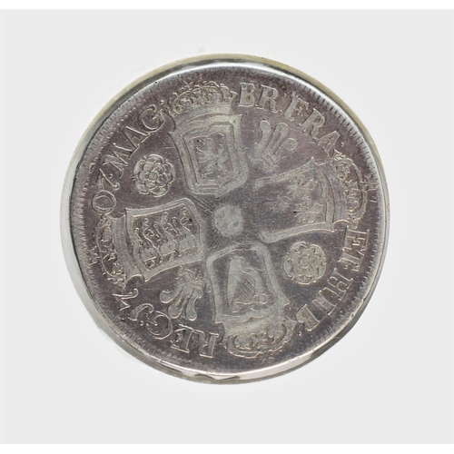 89 - A Queen Anne half crown, 1707, pre-Union, card mounted