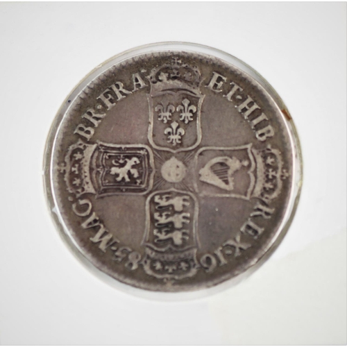 91 - A James II half crown, 1685, card mounted