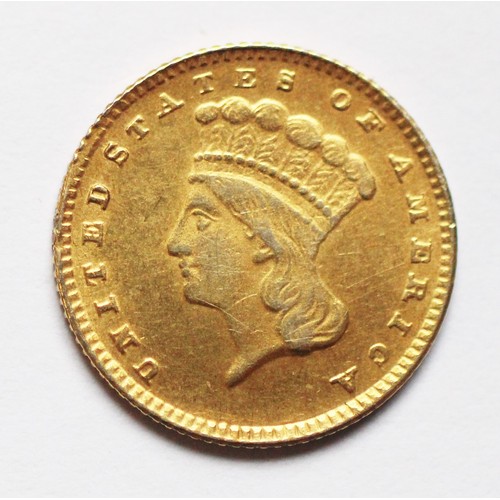 85 - A USA gold $1 coin dated 1862 (restrike), weight 1.7gms