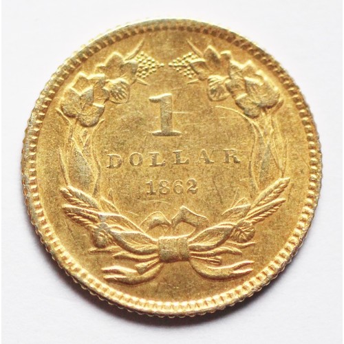 85 - A USA gold $1 coin dated 1862 (restrike), weight 1.7gms