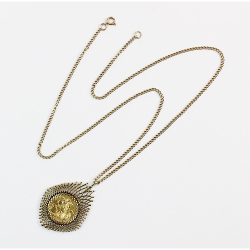 101 - A Victorian sovereign set pendant on chain, the sovereign dated 1893, claw set to a 9ct gold mesh bo... 