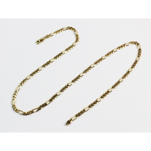 171 - A 9ct gold figaro link chain, 51cm long, lobster claw and loop fastening stamped '375' and '9K', wei... 