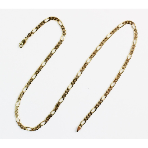 171 - A 9ct gold figaro link chain, 51cm long, lobster claw and loop fastening stamped '375' and '9K', wei... 