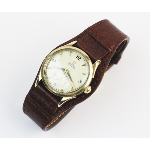 110 - A gent's vintage Omega automatic wristwatch, the round cream dial with Arabic and baton numerals and... 