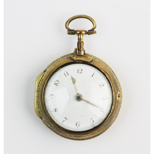 111 - A George III pair case pocket watch, the white enamel diamond with Arabic numerals and gold toned ha... 