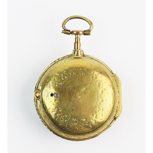 111 - A George III pair case pocket watch, the white enamel diamond with Arabic numerals and gold toned ha... 