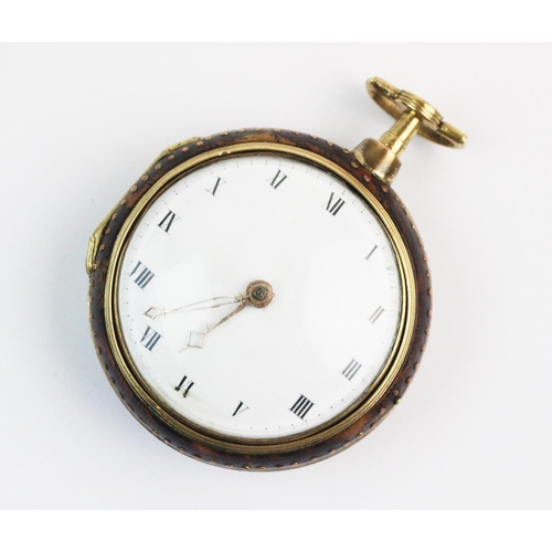 112 - A George III pair cased pocket watch, the white enamel dial with black roman numerals and pierced go... 