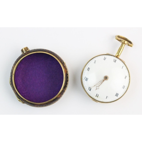 112 - A George III pair cased pocket watch, the white enamel dial with black roman numerals and pierced go... 