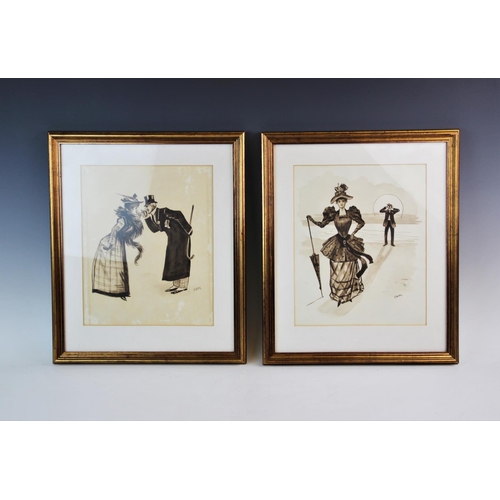 324 - T W Morgan, (graphic artist, circa 1890-1900)  
Six monochrome watercolours of Victorian life and sa... 