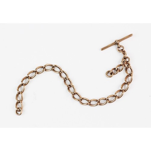 153 - A 9ct gold watch chain, the curb-link chain measuring approx. 22cm, 9ct gold T-bar link attached, gr... 