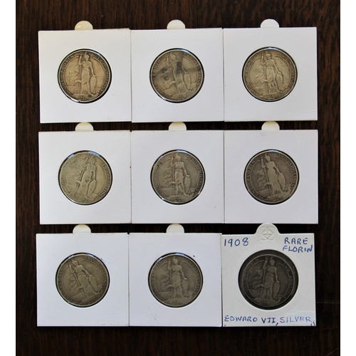 86 - An Edward VII Florin set, 1902 - 1910, nine coins individually card mounted (9)