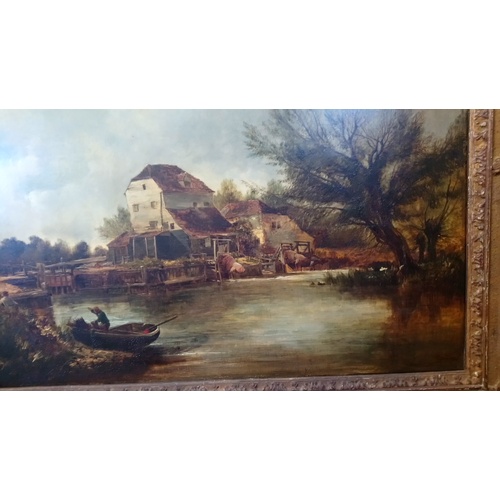 345 - Fredrick Waters Watts (1800-1862),  
Oil on canvas,  
'The Old Mill At The Lock',  
Signed lower rig... 