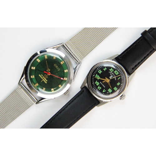 125 - An Oris Swiss mechanical wind gentlemen's wristwatch, green circular dial with red seconds hand, sta... 