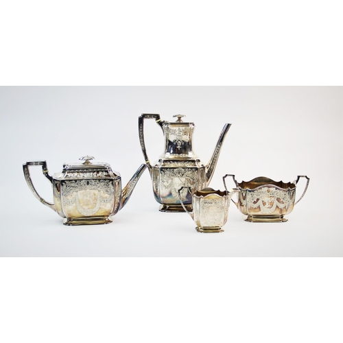 15 - A Victorian four piece tea and coffee service, Aitken Brothers, Sheffield 1895-96, comprising; a cof... 