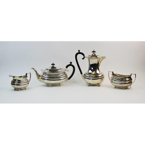 29 - A silver tea service, Lowe & Son, Chester 1958, comprising: a tea pot, a coffee pot, 22.5cm high, a ... 