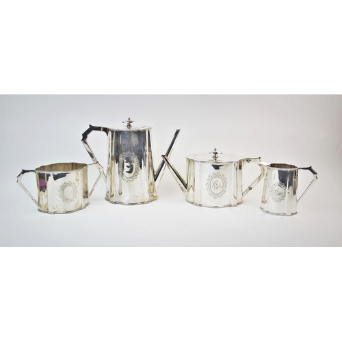 3 - A Victorian silver tea service, Fenton Brothers, Sheffield 1876, comprising: a coffee pot, 21.5cm hi... 