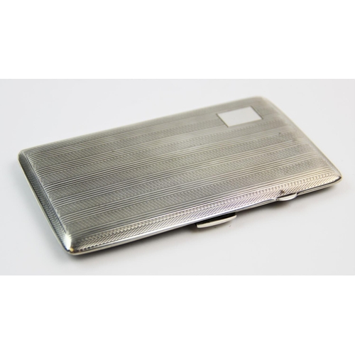 35 - A silver cigarette case, John Rose, Birmingham 1943, of rectangular form, with striped and engine tu... 