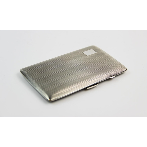 35 - A silver cigarette case, John Rose, Birmingham 1943, of rectangular form, with striped and engine tu... 