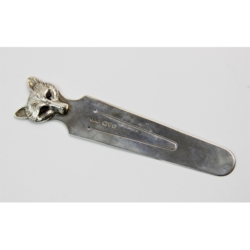 38 - An Edwardian silver bookmark, Sampson Mordan & Co Ltd, Chester 1909, designed with a fox mask, eyes ... 