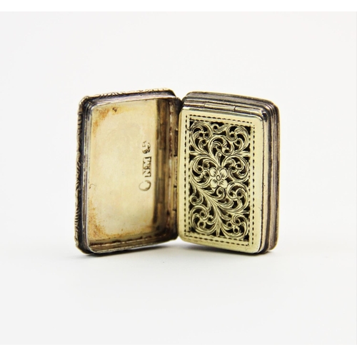 69 - A William IV silver viniagrette, Nathaniel Mills, Birmingham 1835, of rectangular form, with floral ... 