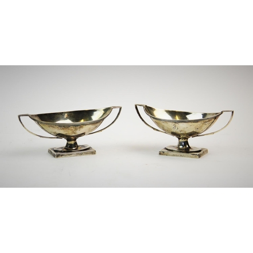 77 - A pair of Victorian silver salts, Nathan & Hayes, Birmingham 1892, each of navette shape, with reede... 