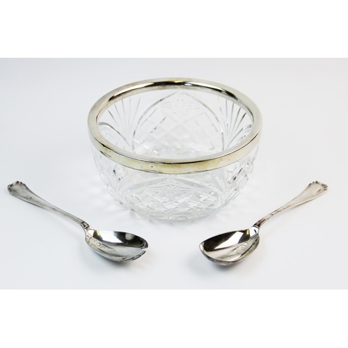 82 - A silver mounted glass salad bowl, Preece & Williscombe, London 1939, the moulded glass body with st... 