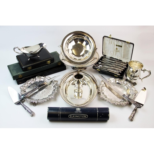 85 - A collection of early 20th century and later silver plated wares, to include a pair of waiters, with... 