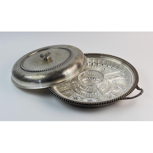 86 - A 20th century silver plated hors d'oeuvres dish and cover, Garrards & Co Ltd, the twin handed dish ... 