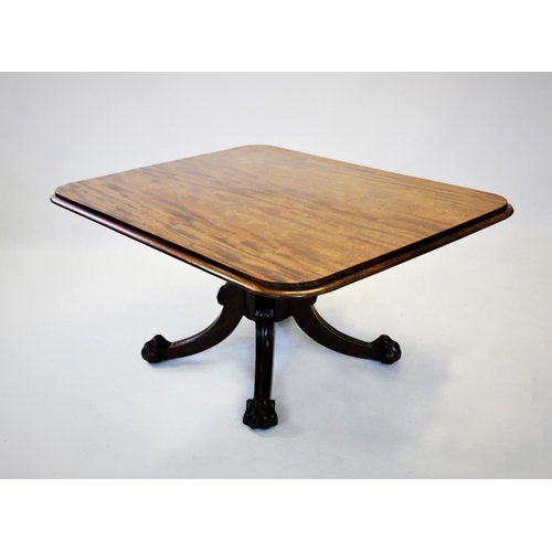 865 - A mid 19th century mahogany breakfast table, the rectangular tilt top with a thumb moulded border an... 