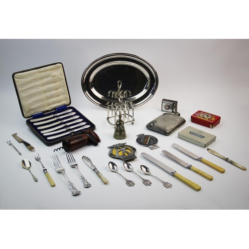 88 - A selection of silver and silver plated items, to include, a set of nine fish knives and forks, Mart... 