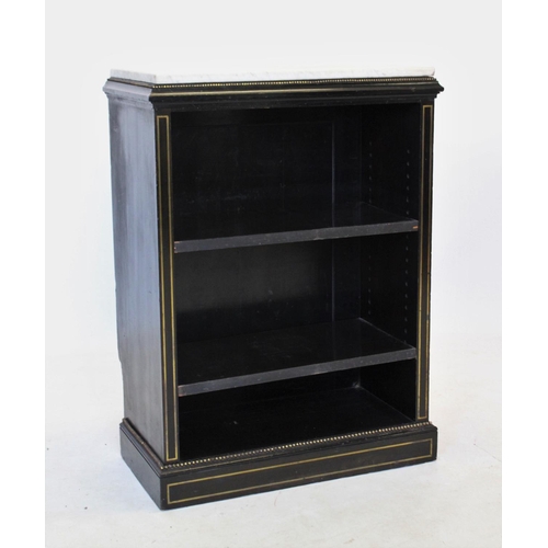 883 - A Victorian ebonised marble top bookcase, the rectangular white marble top above two adjustable shel... 