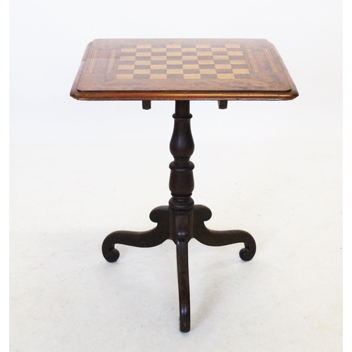 891 - A Victorian mahogany pedestal games table, the square moulded top centred with an inlaid chequered g... 