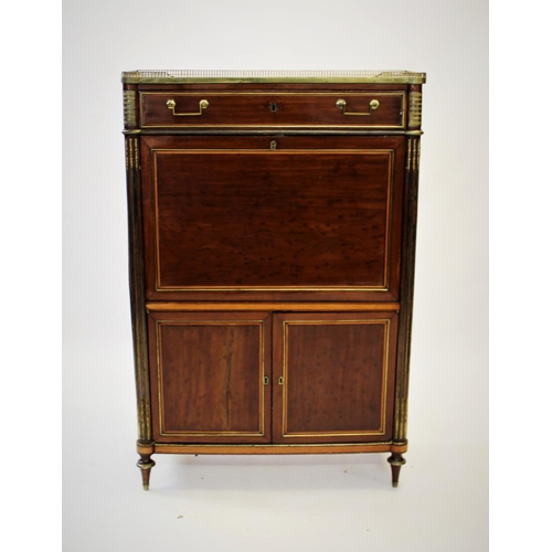 894 - A late 19th French yew wood secretaire abattant, later converted to a drinks cabinet, the shaped mar... 