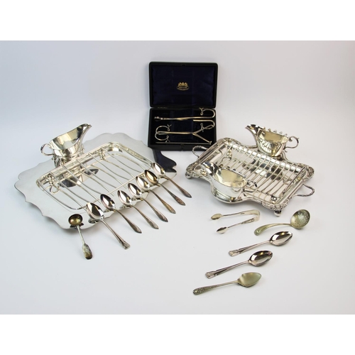 91 - A selection of silver plated wares, to include, a William Hutton & Sons asparagus serving set, decor... 