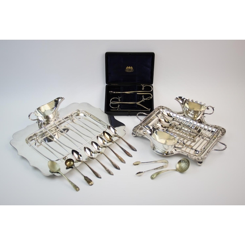 91 - A selection of silver plated wares, to include, a William Hutton & Sons asparagus serving set, decor... 