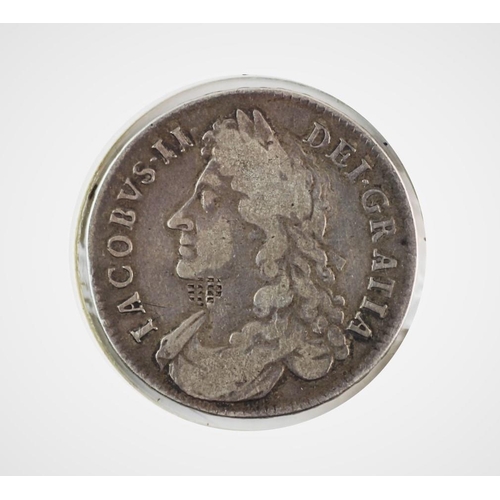 96 - A James II half crown, 1685, card mounted