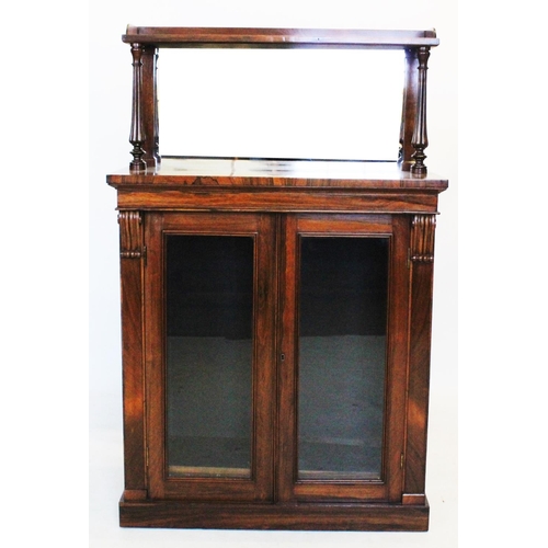 862 - A mid 19th century rosewood chiffonier, with a galleried shelf above a mirrored back and a pair of l... 